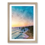Big Box Art Twelve Apostles in Victoria Australia Abstract Painting Framed Wall Art Picture Print Ready to Hang, Oak A2 (62 x 45 cm)
