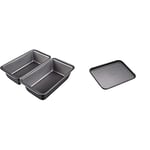 Amazon Basics - Non-Stick Carbon Steel Bread pan, 27x15x7 cm, 2-Pack & MasterClass Non-Stick Baking Tray, Carbon, Grey, 24 x 18cm