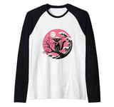 Retro Black Cat Ninja Japanese Moon Wave Kanagawa Men Women Raglan Baseball Tee