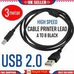 3m Usb 2.0 A Male To B Male Printer Cable High Speed Lead Epson Kodak Cannon Uk