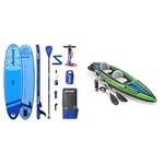 AQUAPLANET Inflatable Stand Up Paddle Board Kit - All Round Ten, Blue | 10 Foot & Intex K2 Challenger Kayak 2 Person Inflatable Canoe with Aluminum Oars and Hand Pump