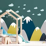 Ambiance Stickers Muraux Enfants Décoration Chambre Bébé - Autocollant Sticker Mural Adhesif Géant Montagnes Scandinaves Donka - H60 x L90 cm