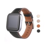Hellfire Trading (Black) For Fitbit Versa 2/Versa/Versa Lite Band Leather Replacement Wristband Strap Black