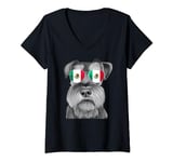 Miniature Schnauzer Dog Mexico Flag Sunglasses V-Neck T-Shirt