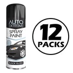 12X Black Gloss Spray Paint Aerosol Auto Car Van Bike Restore Metal 250ml