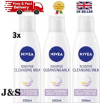 3x Nivea Sensitive Face Cleansing Milk with Grape Seed Oil -Sensitive Skin 200ml