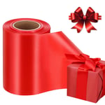 Red Ribbon for Gift Wrapping, Wide Satin Ribbon Roll for Crafts Wreaths Giant Bows Xmas Tree Cake Decor, Thick Christmas Valentine's Day Birthday Wedding Gift Wrap Ribbons for Sewing (100mm, 24Yard)