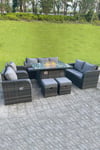 Rattan Outdoor  Gas Fire Pit Table Sets Gas Heater Lounge Love Sofa Recling Chairs Footstools