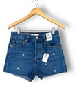 Levi's Ribcage Women's Denim Embroidered Summer Shorts Size 28 Blue