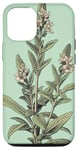 iPhone 14 Leaves Botanical Flower Plant Line Art Sage Green Case