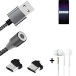 Data charging cable for + headphones Sony Xperia 1 IV + USB type C a. Micro-USB 