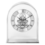 Brushed Silver Aluminium Arch Mantel Table Clock with Skeleton Movement 19.5cm