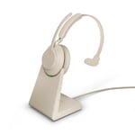 Jabra Evolve2 65 USB-A MS Mono Wireless Headset in Beige with Desk Stand