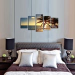 WENXIUF 5 Panel Wall Art Pictures Hawaii evening coconut tree,Prints On Canvas 100x55cm Wooden Frame Ready To Hang The Animal Photo For Home Modern Decoration Wall Pictures Living Room Print Decor
