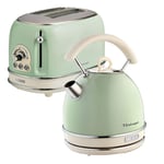 Ariete Retro Style Dome Kettle and 2 Slice Toaster Set, Vintage Design, Green