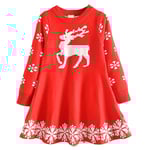 Jul Barn Flickor Ren Snöflinga Print Jumper Klänning Långärmad Stickad Swing A-linje tröja Klänningar Julfest Kostym Red 6-7 Years