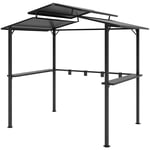 Grillpaviljong 250 x 160 x 250 cm vattentät trädgårdspaviljong med dubbelt tak, sidohyllor, lusthus med UV-skydd, BBQ-paviljong,