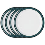 Denby - Greenwich Dinner Plates Set of 4 - Dishwasher Microwave Safe Crockery 26.5cm - Glazed Green, White Ceramic Stoneware Tableware - Chip & Crack Resistant