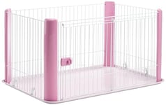 Iris Ohyama, Parc, Enclos, Cage en grille pour chien, Lapin, Porte coulissante, Loquet et crochet de sécurité, Sans toit, Polyester et plastique(PP), L113 x P78.8 x H60 cm, CLS-1130, Rose