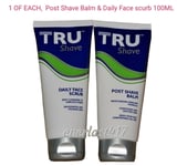 TRU SHAVE post shave balm Moisturising + Daily face scurb,100ML,1 OF EACH AS PIC