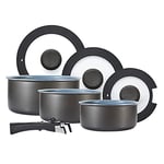 Tower Freedom T800201 7 Piece Cookware Set with Ceramic Coating, Stackable Design and Detachable Handle, Graphite, Aluminium, Black