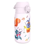Ion8 Kids Water Bottle, Steel 400 ml/13 oz, Leak Proof, Easy to Open, Secure Lock, Dishwasher Safe, Flip Cover, Carry Handle, Easy Clean, Durable, Metal Water Bottle, Raised Print, Animal Band Design