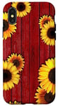Coque pour iPhone X/XS Tournesols sur table de pique-nique rouge patiné grange rustique