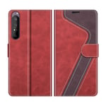 MOBESV Sony Xperia 1 II 5G Case, Phone Case For Sony Xperia 1 II 5G, Sony Xperia 1 II 5G Phone Cover, Flip Wallet Case for Sony Xperia 1 II 5G Phone Case, Red/Dark Purple