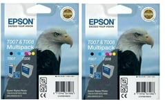 2 sets Genuine Epson T007 Black + T008 Colour Ink Cartridges - Set of 4 Vat inc