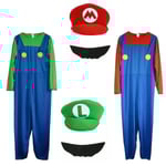 Vuxen Super Mario och Luigi Maskeraddräkt Rörmokare Bröder Halloween Kostym Green Luigi S