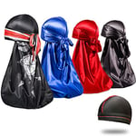 4PCS Silky Durags for Men 360 Waves, Designer Do Rag, Award 1 Wave Cap, Wing Blue Black Red, M