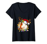 Womens Funny Guinea Pig Christmas Reindeer Christmas Lights Pajama V-Neck T-Shirt