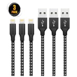 Iphone Charger, [ Mfi Certified ] Lightning To Usb A Cable Nylon Braided Fast Charging & Syncing Long Cord Compatible Iphone 11 Pro Max Xs Xr X 8 7[3Pack-1M 2M 3M]