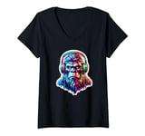 Womens Awesome Gaming Bigfoot Wearing Headphones Retro Apparel V-Neck T-Shirt