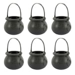 N A 6Pcs Halloween Candy Holder Mini Plastic Black Cauldron Candy Pot with HandleTrick Treat Candy Container Pail Witch Kettle Bucket for Halloween Party Favor Decor prop (6, witch cauldron pot)