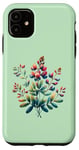 Coque pour iPhone 11 Vert, motif fleurs sauvages vives et colorées