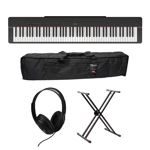 Yamaha Pakke: P-225B, keyboardstativ, soft case og hodetelefoner