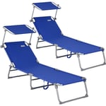 Casaria - Chaise longue pliable transat avec pare-soleil facile à transporter bain de soleil pour plage jardin camping 2x Bleu