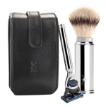 Mühle Travel Rakhyvel och Rakborste i läderfodral (Färg: Svart, Rakhyvel: Gillette Fusion (R20F))