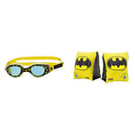 Zoggs Kids' DC Super Heroes Batman Printed Swimming Goggles, Black/Yellow/Blue, 0-14 Years & Kids' DC Super Heroes Inflatable Swimming Armbands, Batman, Wonder Woman, Superman, Black/Yellow, 2-6 Years