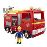 FIREMAN SAM Electronic Spray and Play Jupiter fire engine, free-wheeling with lights, sounds, water cannon, with figure playset., Red, 35.5 x 15 x 20.5 centimeters