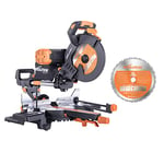 Evolution Power Tools R255SMS-DB+ Multi-Material Double-Bevel Sliding Mitre Saw, 255 mm, (110 V) with Additional R255TCT-24T Blade