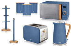 Swan Nordic Blue Kettle 2 Slice Toaster Microwave Canisters Mug Tree Towel Pole
