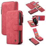 iPhone XR - CASEME äkta läder Fodral / Plånbok avtagbar 2-i-1 design Röd