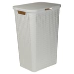 60L Large Plastic Rattan Style Laundry Clothes Storage Washing Bin Basket Hamper (White)