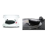 Audio-Technica AT-LP3WH Turntable Automatic Belt-Drive White & Acc-Sees APV004 Pro Vinyl Velvet Brush Record Cleaner – Includes Stylus Pick Up Brush - Anti-Static