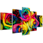 Impressions sur toile fleurs 078 tableaux modernes roses colorées en 5 panneaux déjà montés, prêt à être accroché, 200 x 90 cm