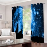 Bedroom Blackout Curtains Howling wolf in the night sky Total size：78.7" wide x 63" drop (200cm x 160cm) Eyelet Ring Top Thermal Insulated Soft Window Darkening Panel Kitchen Set Super Soft for Living