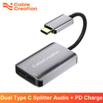 CableCreation Type C vers 3.5 Jack 2 en 1 Adaptateur pour écouteurs Audio AUX 3.5 MM Jack Converter PD 60W Pour Samsung Xiaomi OnePlus 8pro, CD0704