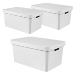 3x 45L Storage Box with Lid Handles XL Size Sturdy Curver Basket Home Office HQ